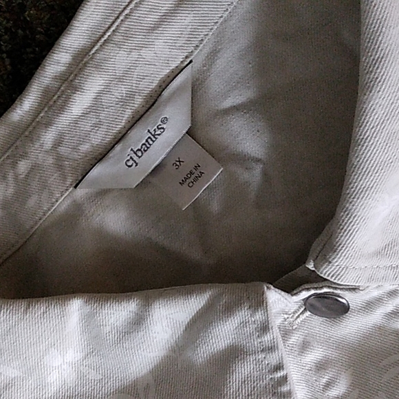 CJ Banks Cream Beige Floral Denim Jacket - Picture 4 of 5